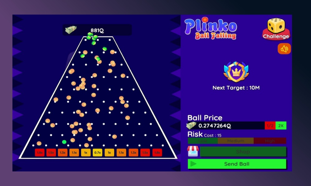 Vue mobile de l'application Plinko